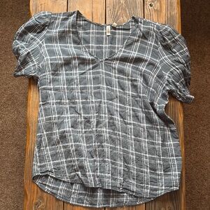 Treasure & Bond Gray Plaid Women's Top Size L